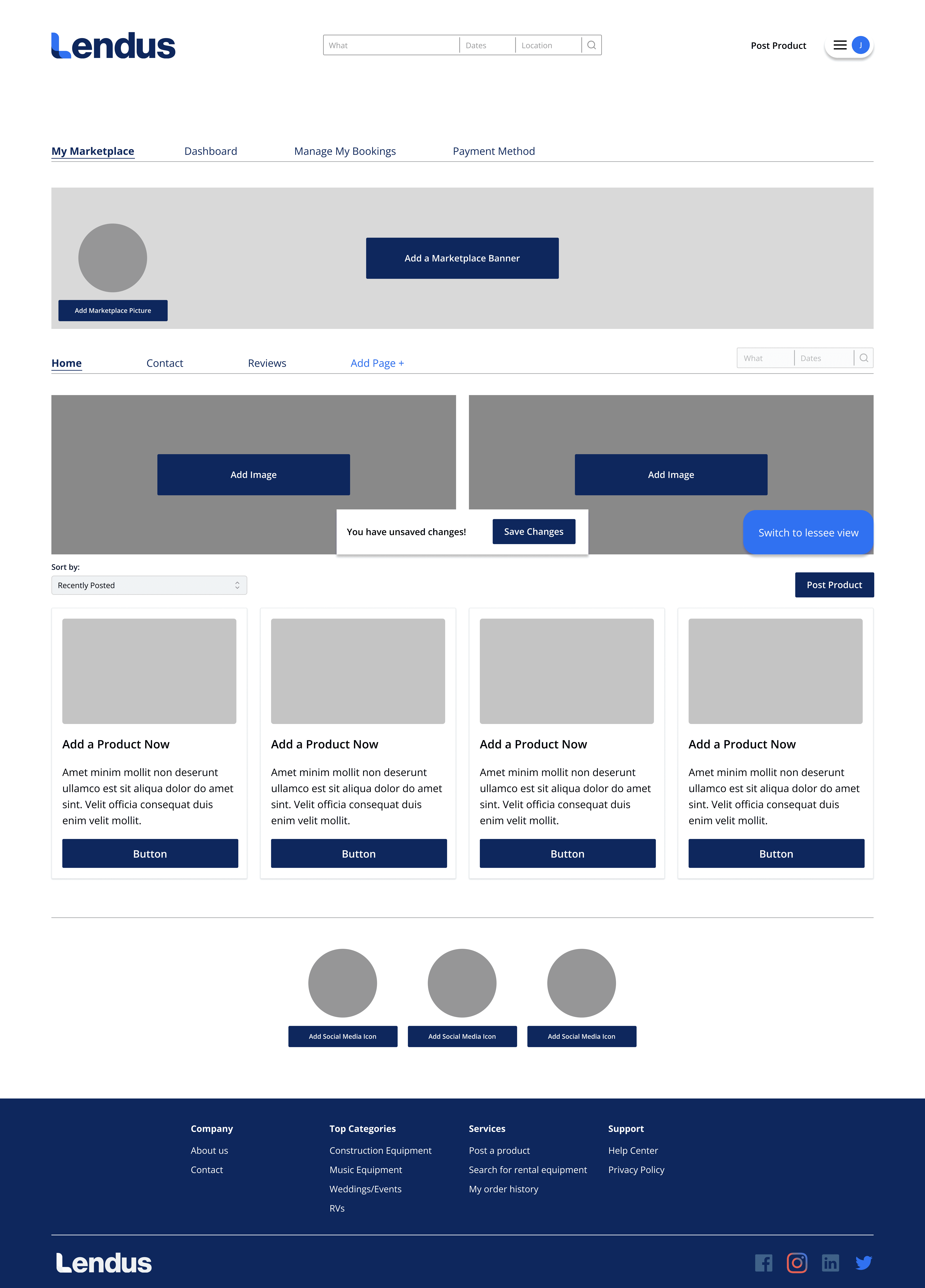 Lendus wireframes and prototype flows